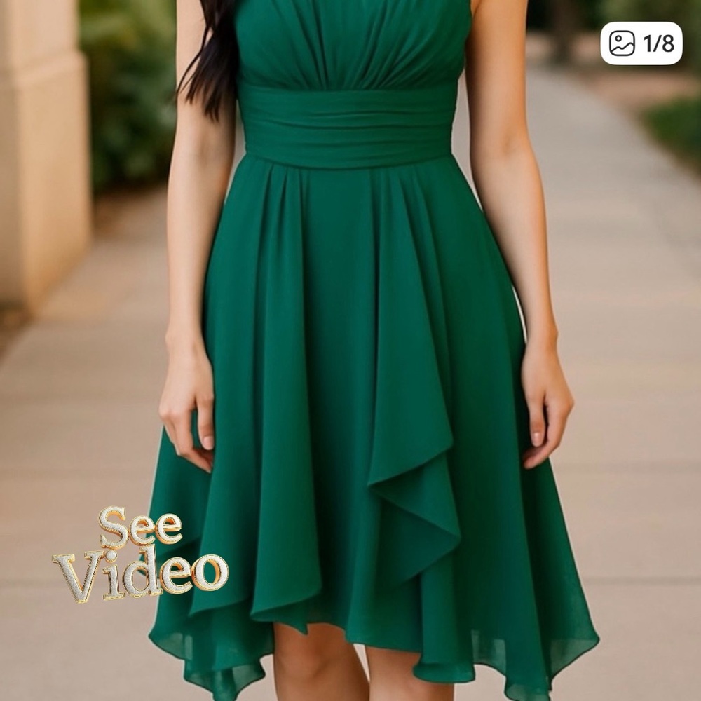 👛 2/$40 DAVID’S BRIDAL Strapless Green Asymmetrical Tiered Occasion Dress